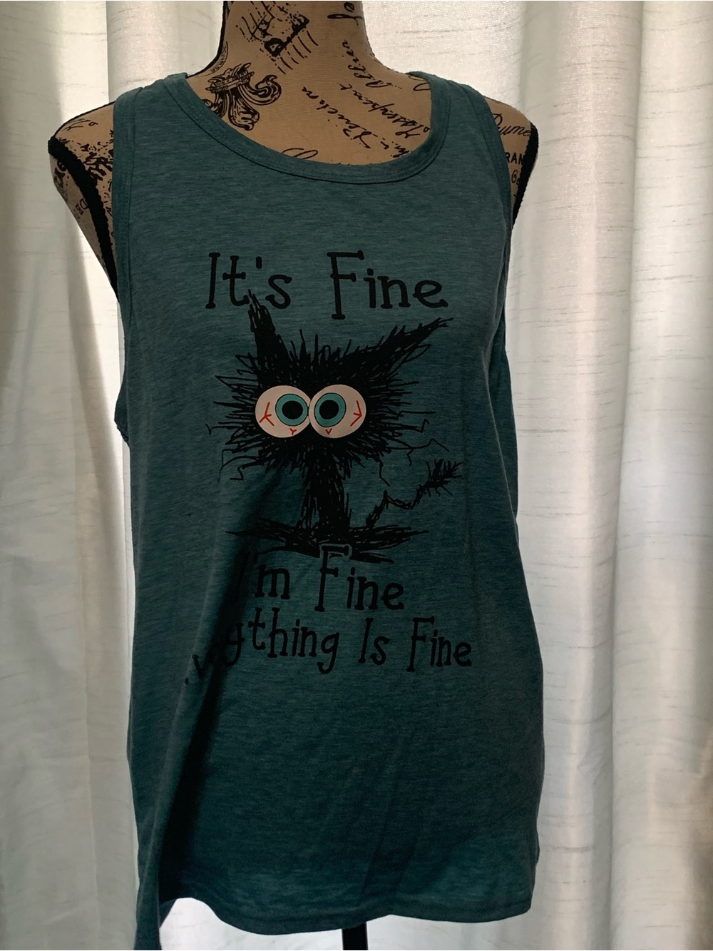 It's Fine Graphic Tank Top - Teal